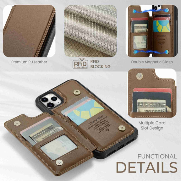 For iPhone 11 Pro Max CaseMe C22 Card Slots Holder RFID Anti-theft Phone Case(Brown)