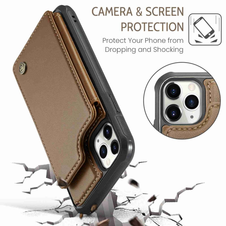 For iPhone 11 Pro Max CaseMe C22 Card Slots Holder RFID Anti-theft Phone Case(Brown)