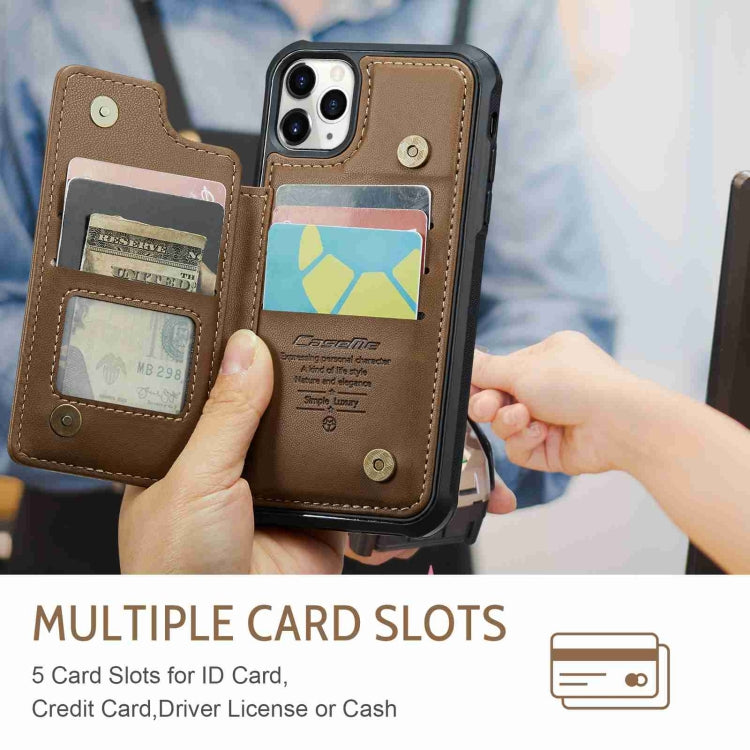 For iPhone 11 Pro Max CaseMe C22 Card Slots Holder RFID Anti-theft Phone Case(Brown)