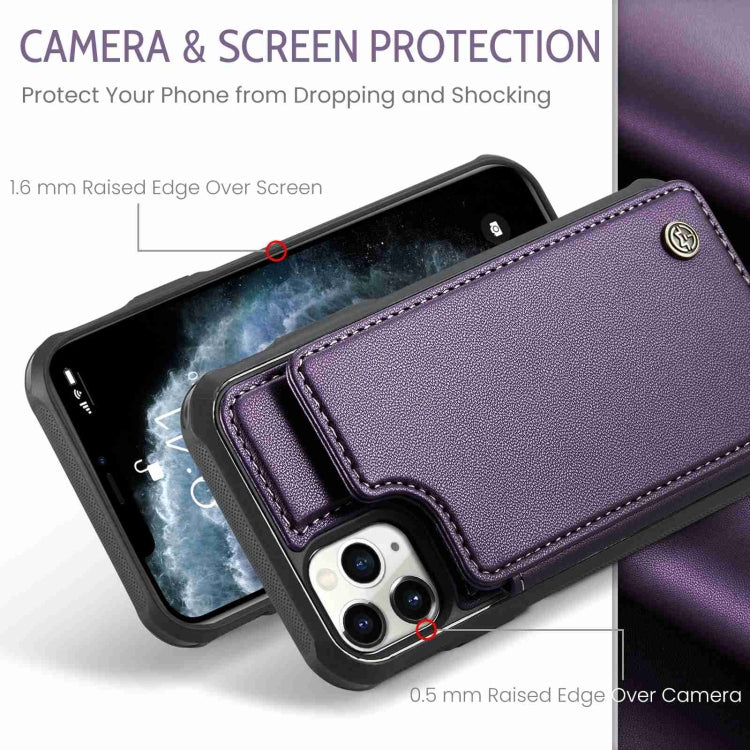 For iPhone 11 Pro Max CaseMe C22 Card Slots Holder RFID Anti-theft Phone Case(Purple)