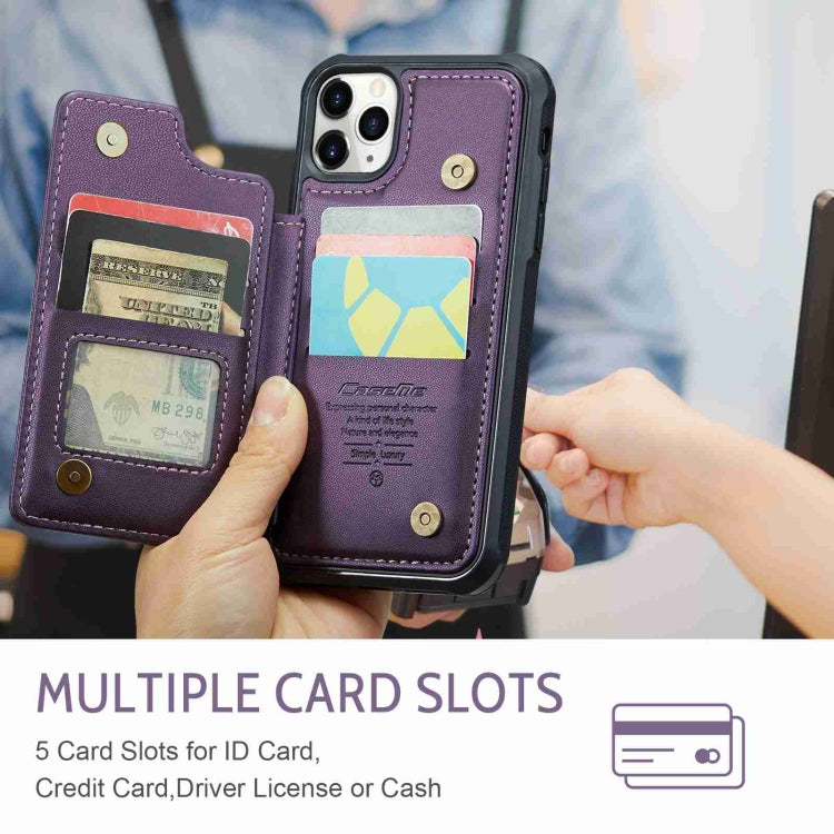 For iPhone 11 Pro Max CaseMe C22 Card Slots Holder RFID Anti-theft Phone Case(Purple)