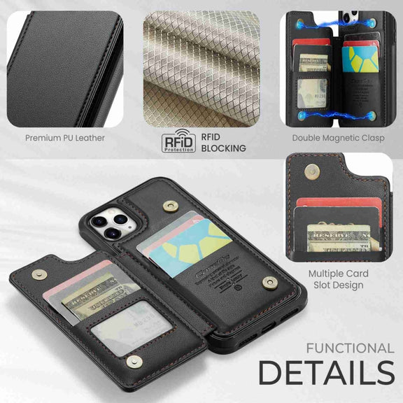 For iPhone 11 Pro Max CaseMe C22 Card Slots Holder RFID Anti-theft Phone Case(Black)