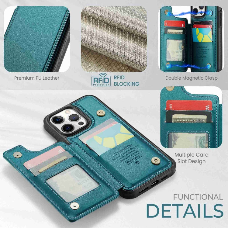 For iPhone 12 Pro Max CaseMe C22 Card Slots Holder RFID Anti-theft Phone Case(Blue Green)