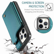 For iPhone 12 Pro Max CaseMe C22 Card Slots Holder RFID Anti-theft Phone Case(Blue Green)