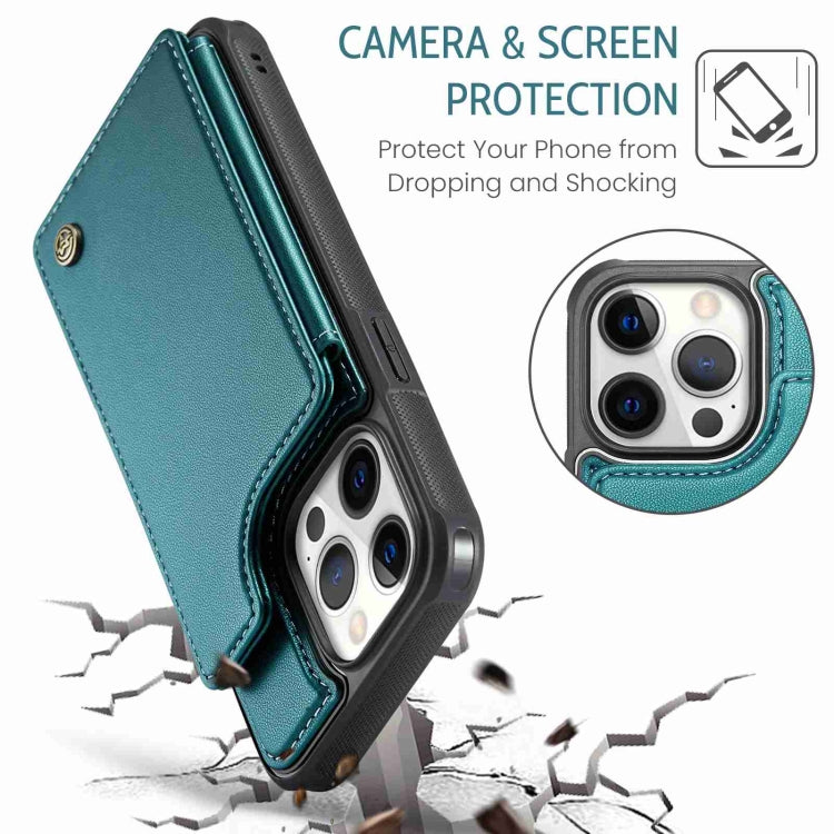For iPhone 12 Pro Max CaseMe C22 Card Slots Holder RFID Anti-theft Phone Case(Blue Green)