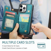 For iPhone 12 Pro Max CaseMe C22 Card Slots Holder RFID Anti-theft Phone Case(Blue Green)
