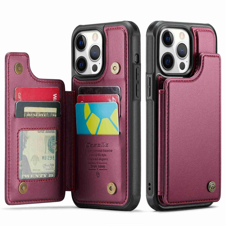 For iPhone 12 Pro Max CaseMe C22 Card Slots Holder RFID Anti-theft Phone Case(Wine Red)