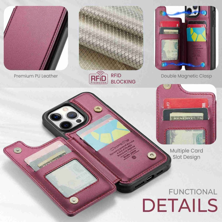 For iPhone 12 Pro Max CaseMe C22 Card Slots Holder RFID Anti-theft Phone Case(Wine Red)