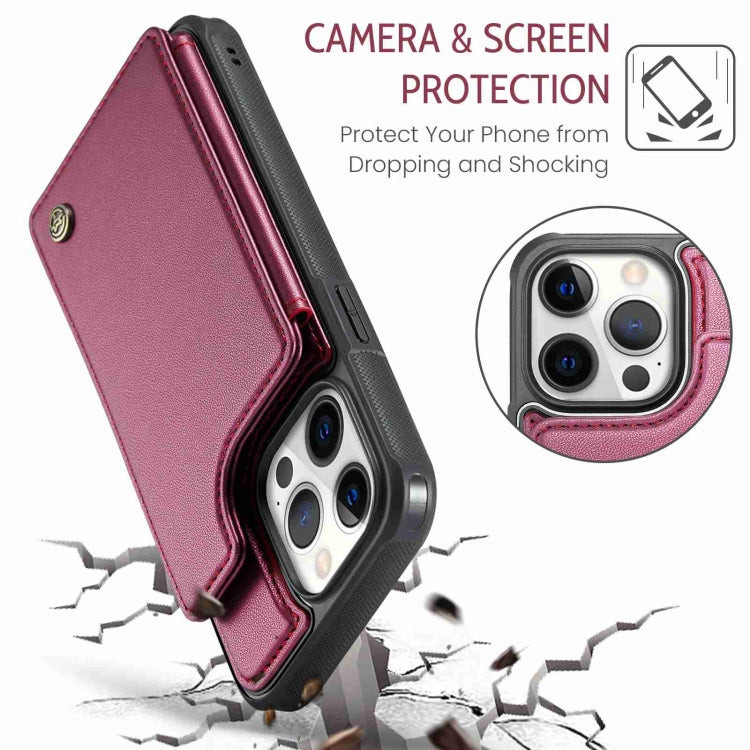 For iPhone 12 Pro Max CaseMe C22 Card Slots Holder RFID Anti-theft Phone Case(Wine Red)