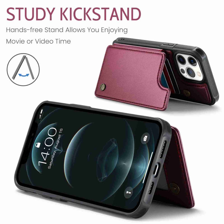 For iPhone 12 Pro Max CaseMe C22 Card Slots Holder RFID Anti-theft Phone Case(Wine Red)