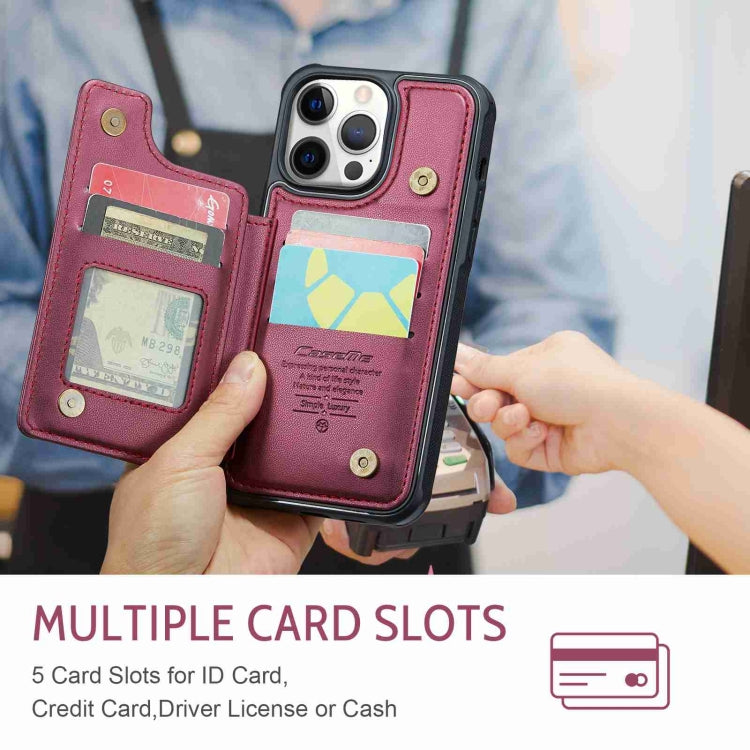 For iPhone 12 Pro Max CaseMe C22 Card Slots Holder RFID Anti-theft Phone Case(Wine Red)