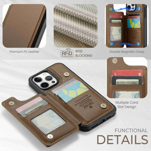 For iPhone 12 Pro Max CaseMe C22 Card Slots Holder RFID Anti-theft Phone Case(Brown)