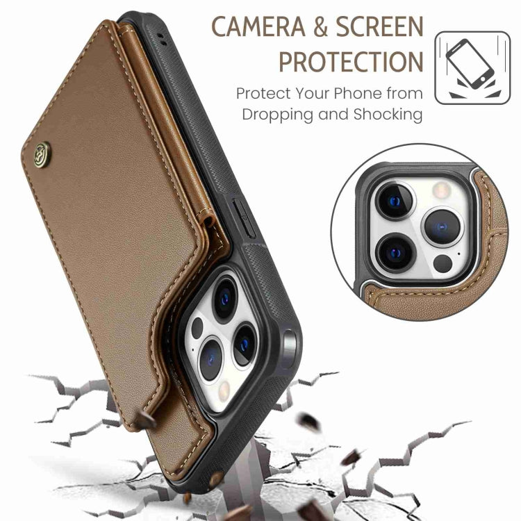 For iPhone 12 Pro Max CaseMe C22 Card Slots Holder RFID Anti-theft Phone Case(Brown)