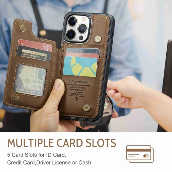 For iPhone 12 Pro Max CaseMe C22 Card Slots Holder RFID Anti-theft Phone Case(Brown)