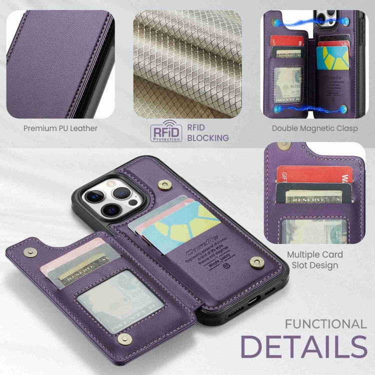For iPhone 12 Pro Max CaseMe C22 Card Slots Holder RFID Anti-theft Phone Case(Purple)
