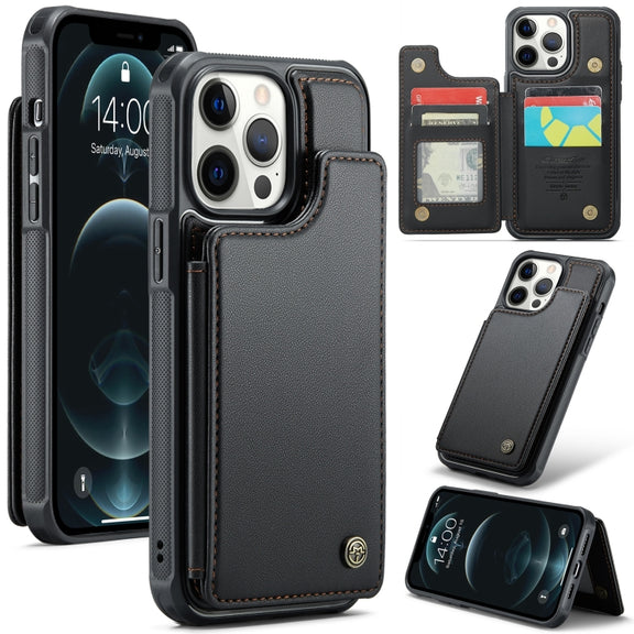 For iPhone 12 Pro Max CaseMe C22 Card Slots Holder RFID Anti-theft Phone Case(Black)