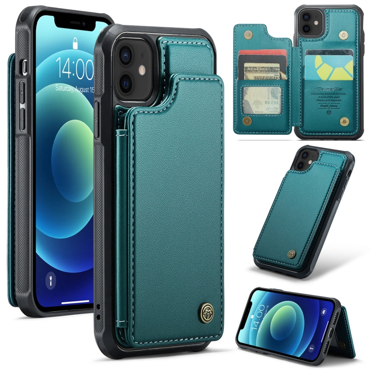 For iPhone 12 / 12 Pro CaseMe C22 Card Slots Holder RFID Anti-theft Phone Case(Blue Green)