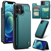 For iPhone 12 / 12 Pro CaseMe C22 Card Slots Holder RFID Anti-theft Phone Case(Blue Green)