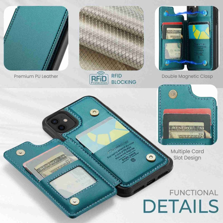 For iPhone 12 / 12 Pro CaseMe C22 Card Slots Holder RFID Anti-theft Phone Case(Blue Green)