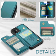 For iPhone 12 / 12 Pro CaseMe C22 Card Slots Holder RFID Anti-theft Phone Case(Blue Green)