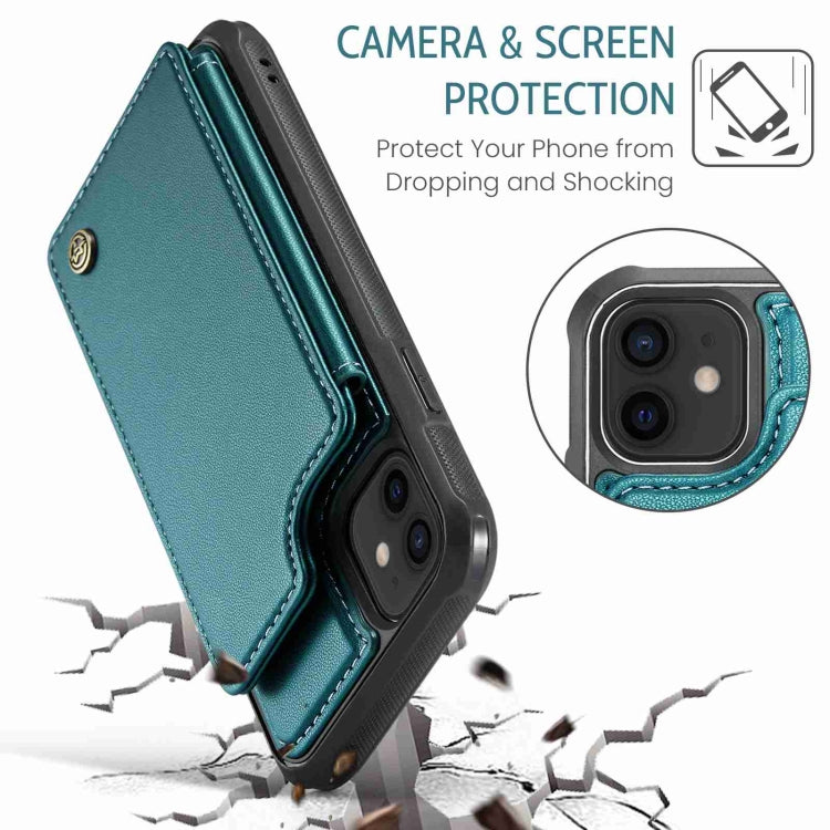For iPhone 12 / 12 Pro CaseMe C22 Card Slots Holder RFID Anti-theft Phone Case(Blue Green)