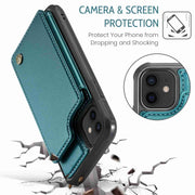 For iPhone 12 / 12 Pro CaseMe C22 Card Slots Holder RFID Anti-theft Phone Case(Blue Green)