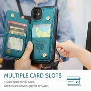 For iPhone 12 / 12 Pro CaseMe C22 Card Slots Holder RFID Anti-theft Phone Case(Blue Green)