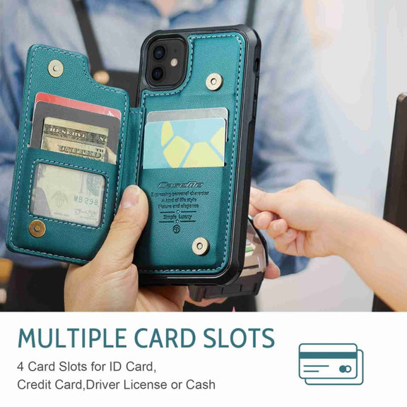 For iPhone 12 / 12 Pro CaseMe C22 Card Slots Holder RFID Anti-theft Phone Case(Blue Green)