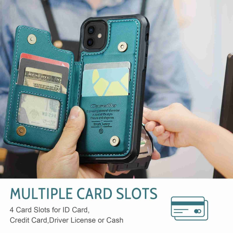 For iPhone 12 / 12 Pro CaseMe C22 Card Slots Holder RFID Anti-theft Phone Case(Blue Green)