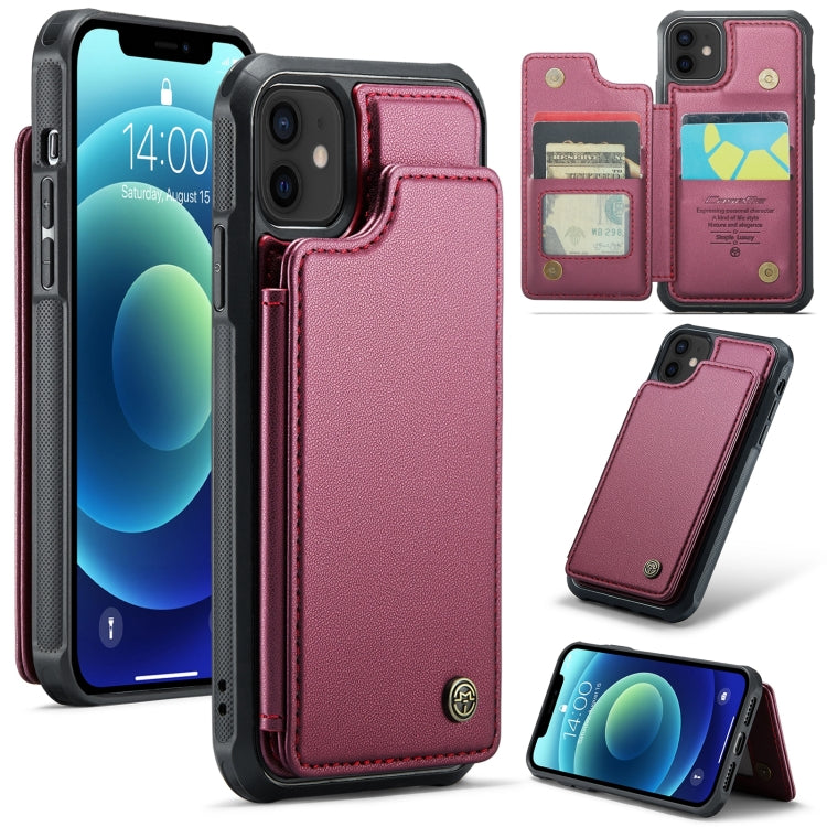 For iPhone 12 / 12 Pro CaseMe C22 Card Slots Holder RFID Anti-theft Phone Case(Wine Red)