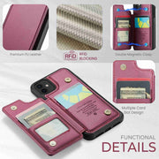 For iPhone 12 / 12 Pro CaseMe C22 Card Slots Holder RFID Anti-theft Phone Case(Wine Red)