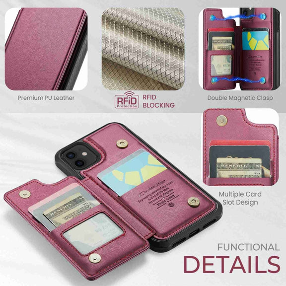 For iPhone 12 / 12 Pro CaseMe C22 Card Slots Holder RFID Anti-theft Phone Case(Wine Red)