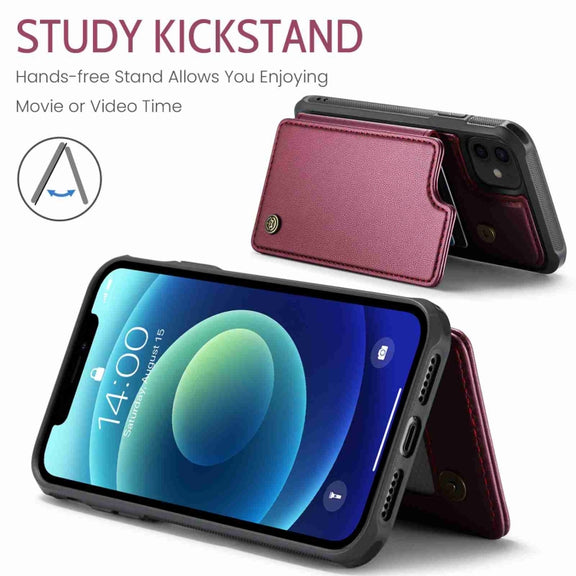 For iPhone 12 / 12 Pro CaseMe C22 Card Slots Holder RFID Anti-theft Phone Case(Wine Red)