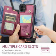 For iPhone 12 / 12 Pro CaseMe C22 Card Slots Holder RFID Anti-theft Phone Case(Wine Red)