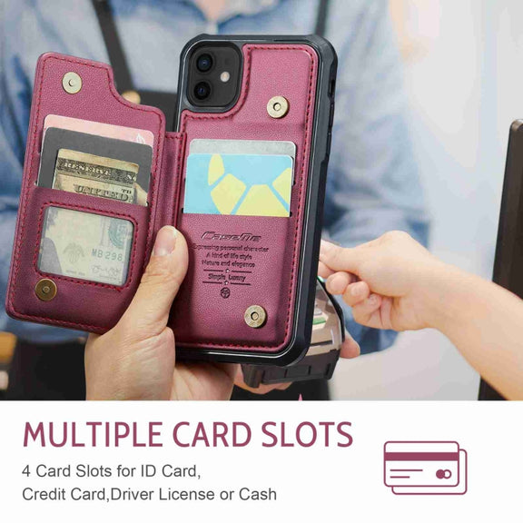 For iPhone 12 / 12 Pro CaseMe C22 Card Slots Holder RFID Anti-theft Phone Case(Wine Red)