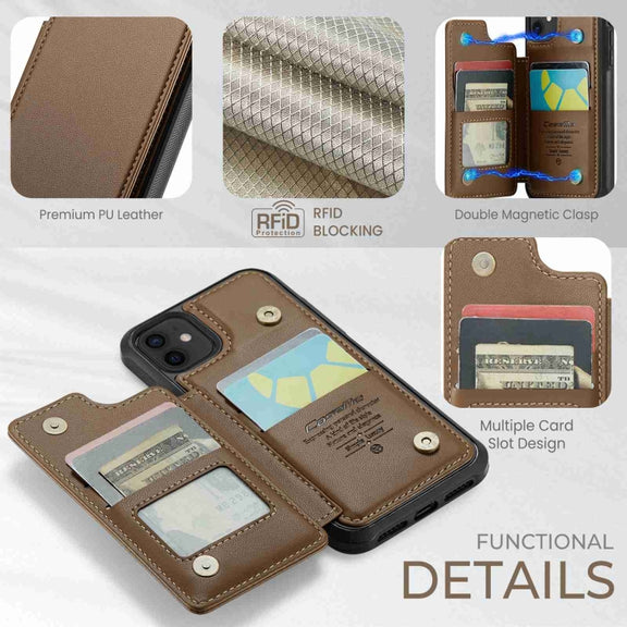 For iPhone 12 / 12 Pro CaseMe C22 Card Slots Holder RFID Anti-theft Phone Case(Brown)