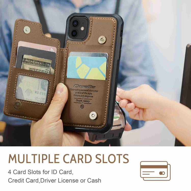 For iPhone 12 / 12 Pro CaseMe C22 Card Slots Holder RFID Anti-theft Phone Case(Brown)