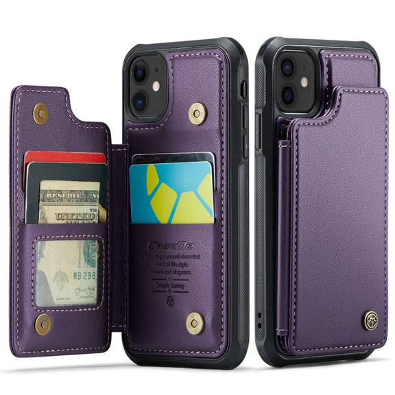 For iPhone 12 / 12 Pro CaseMe C22 Card Slots Holder RFID Anti-theft Phone Case(Purple)