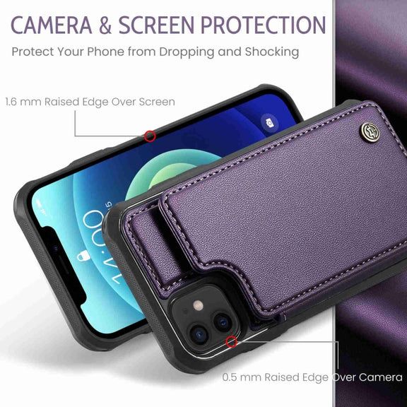 For iPhone 12 / 12 Pro CaseMe C22 Card Slots Holder RFID Anti-theft Phone Case(Purple)