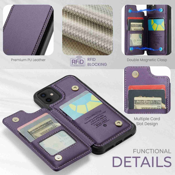 For iPhone 12 / 12 Pro CaseMe C22 Card Slots Holder RFID Anti-theft Phone Case(Purple)