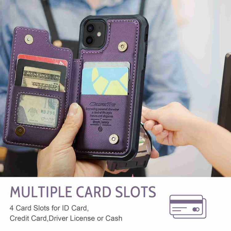 For iPhone 12 / 12 Pro CaseMe C22 Card Slots Holder RFID Anti-theft Phone Case(Purple)
