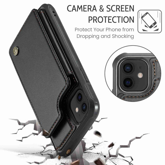 For iPhone 12 / 12 Pro CaseMe C22 Card Slots Holder RFID Anti-theft Phone Case(Black)