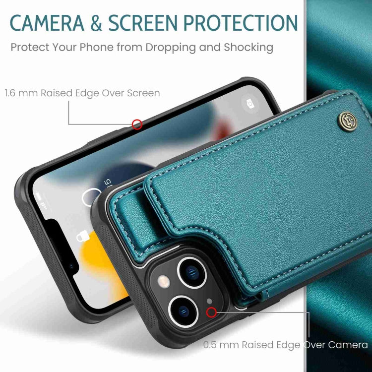 For iPhone 13 CaseMe C22 Card Slots Holder RFID Anti-theft Phone Case(Blue Green)