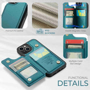 For iPhone 13 CaseMe C22 Card Slots Holder RFID Anti-theft Phone Case(Blue Green)