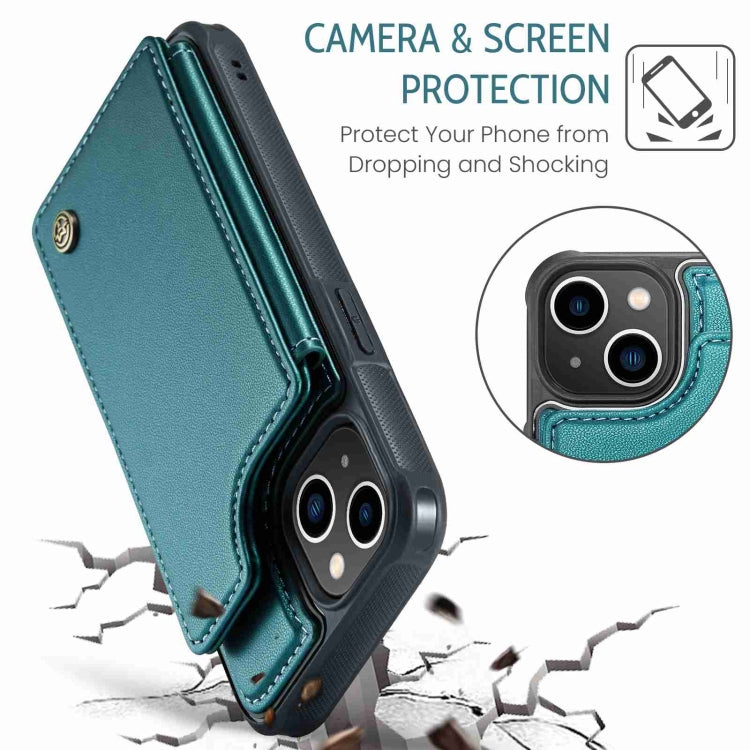 For iPhone 13 CaseMe C22 Card Slots Holder RFID Anti-theft Phone Case(Blue Green)