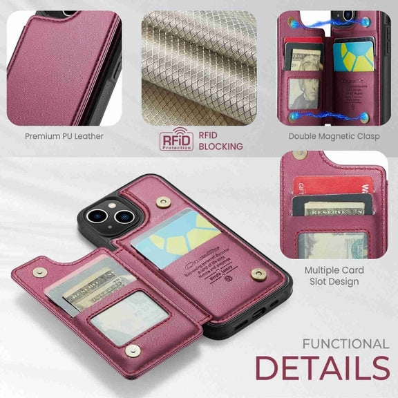 For iPhone 13 CaseMe C22 Card Slots Holder RFID Anti-theft Phone Case(Wine Red)