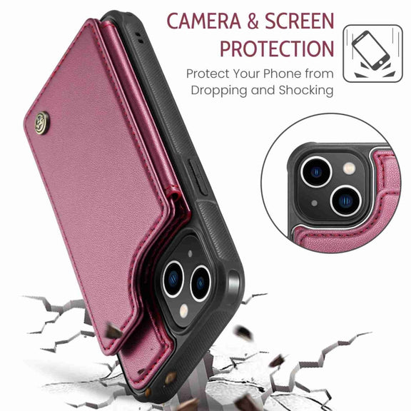 For iPhone 13 CaseMe C22 Card Slots Holder RFID Anti-theft Phone Case(Wine Red)