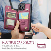 For iPhone 13 CaseMe C22 Card Slots Holder RFID Anti-theft Phone Case(Wine Red)