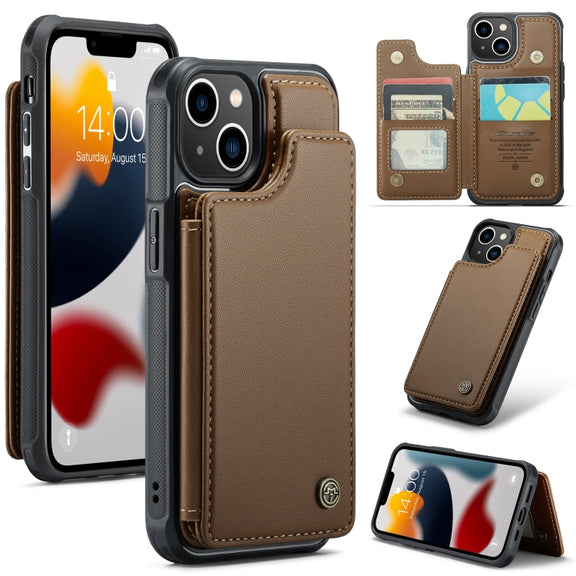 For iPhone 13 CaseMe C22 Card Slots Holder RFID Anti-theft Phone Case(Brown)
