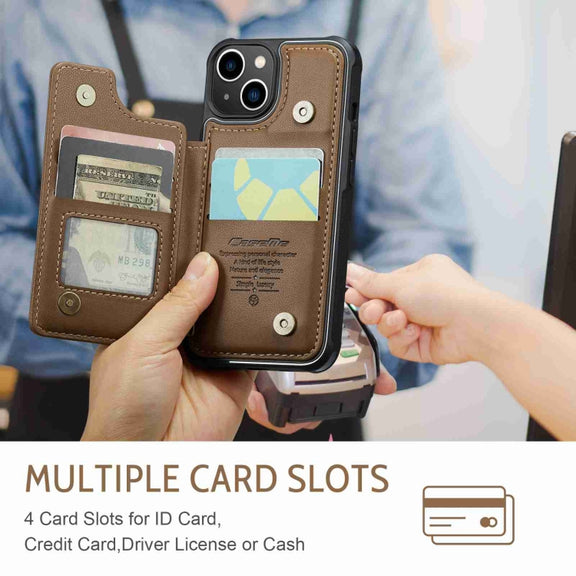 For iPhone 13 CaseMe C22 Card Slots Holder RFID Anti-theft Phone Case(Brown)